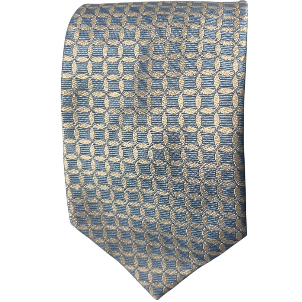 Equestrian Firenre Men Neck Tie Blue Silver 100% Silk Made in Italy Italian
